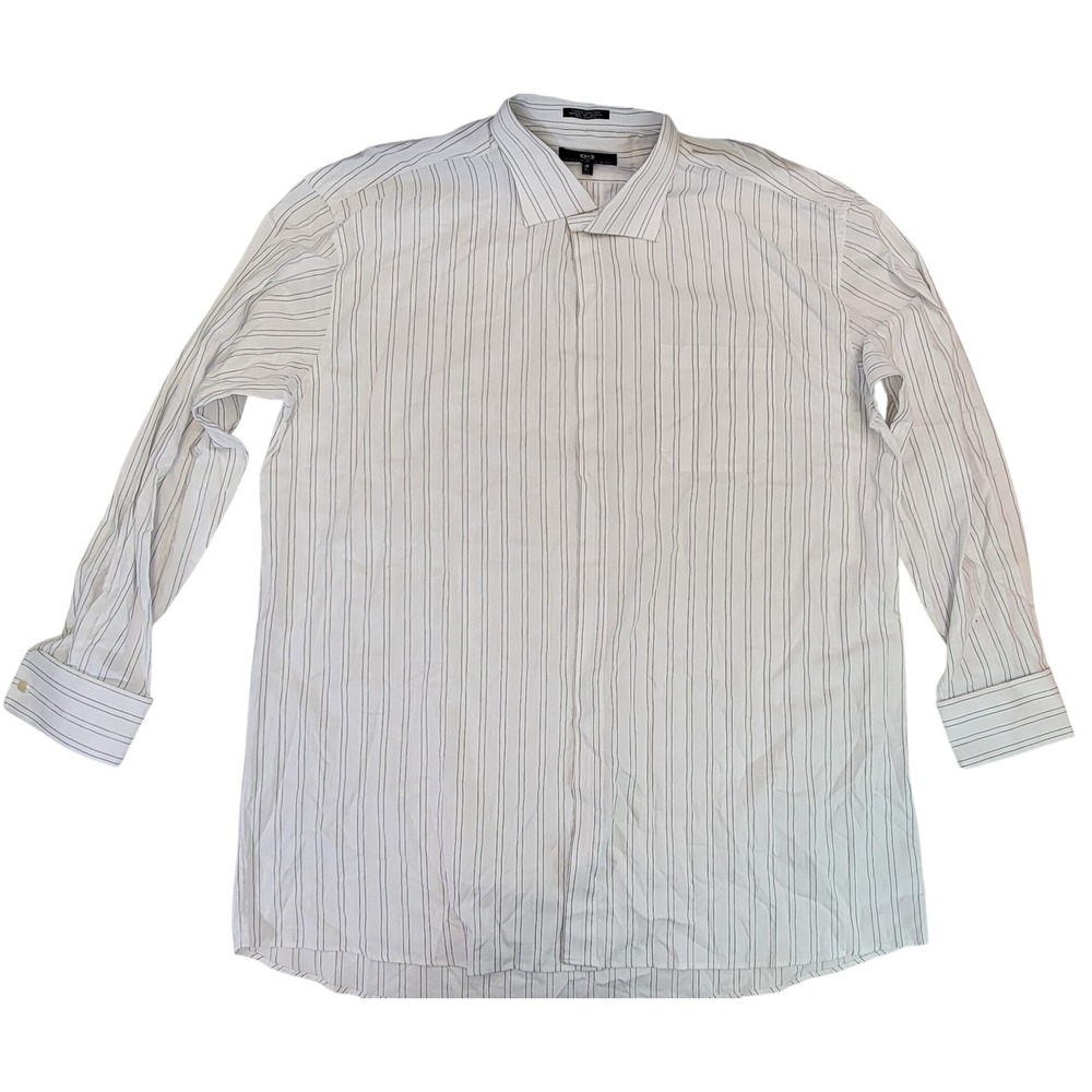 Phat Farm Mens White Pinstripe Button Down Dress Shirt Tall Size 18 36/37